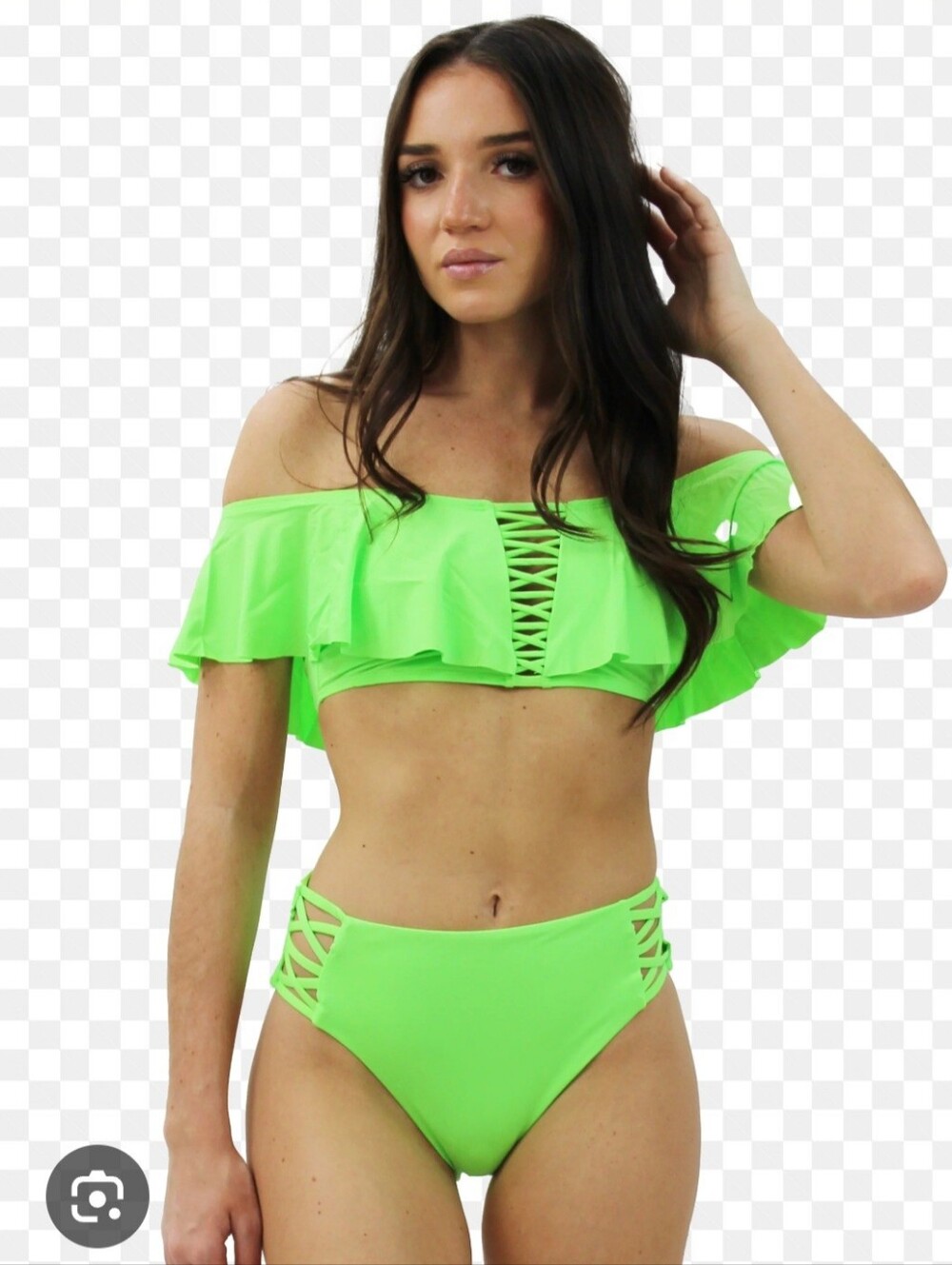 TiniBikini Off-Shoulder Neon Green Ruffled Bikini Set
